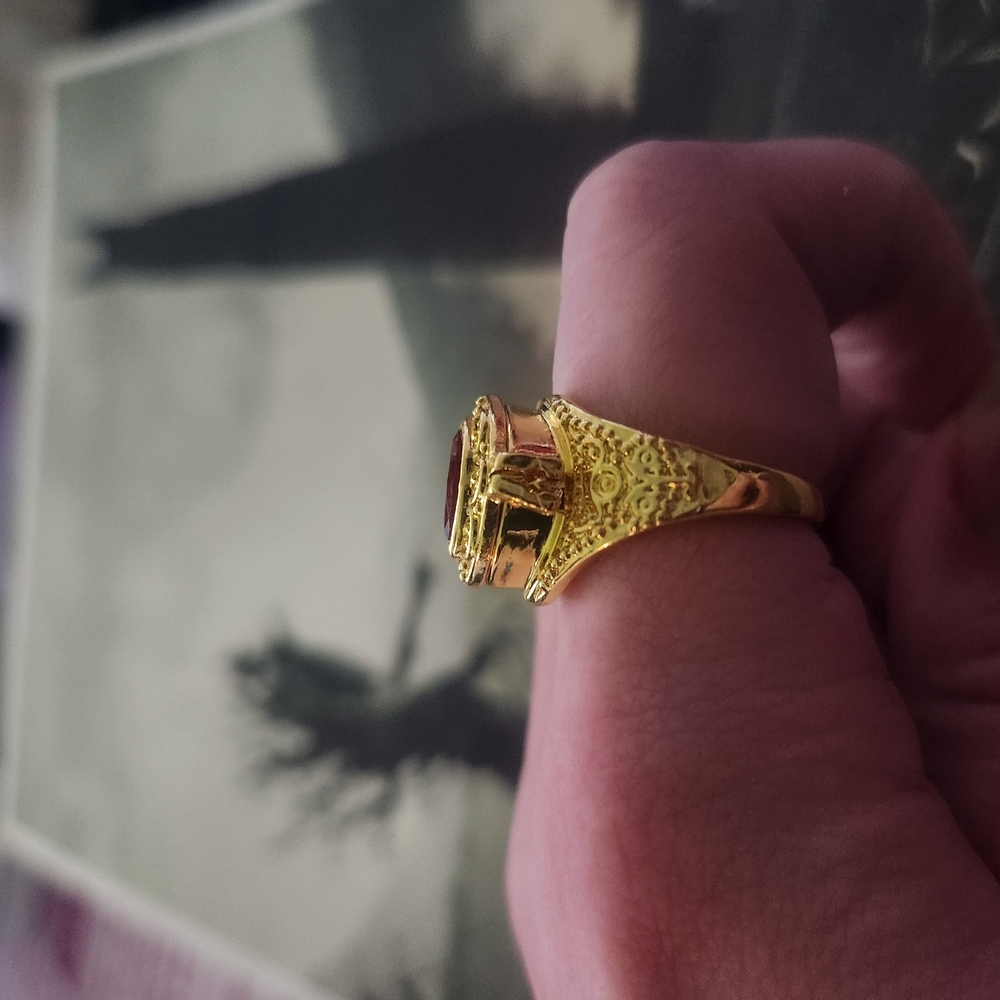 Gold Poison Ring with Orange Gemstone Size 7 - Picture 9 of 15